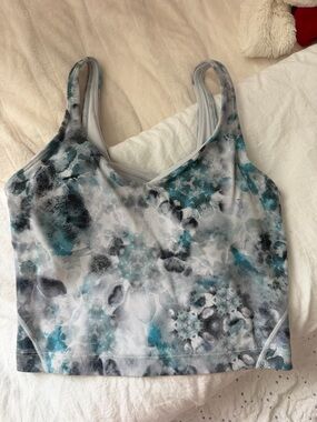 lululemon athletica Blue Gray White Patterned Sports Bra Top